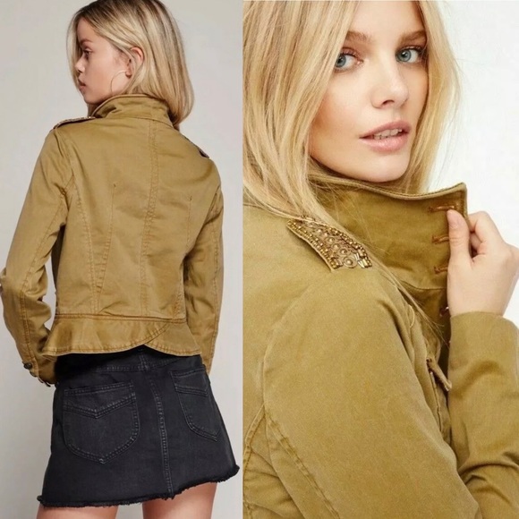Free People Military Jacket Shrunken Officer Gold - Picture 6 of 11